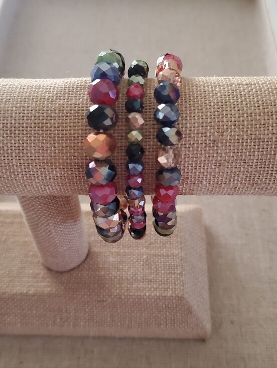 Jewelry - Multicolor Faceted Beaded Stretch Bracelet Trio Set Colorful Stackable OS